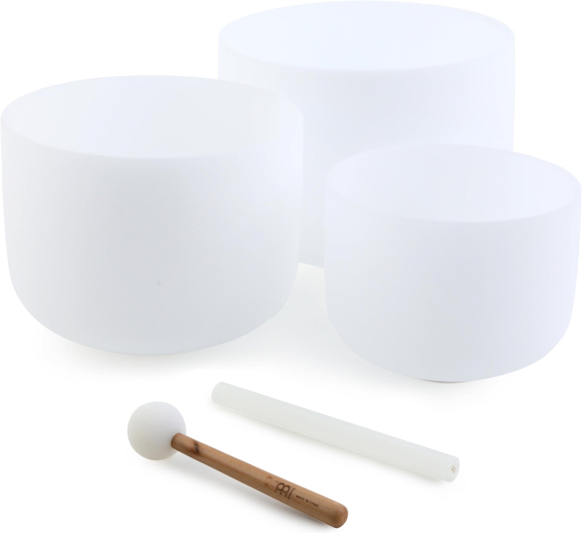 Meinl Sonic Energy 3-Piece Crystal Singing Bowl Set, 432 Hz — white frosted quartz bowls for chakra healing & sound baths