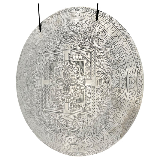 22" Indian Wind Gong - Silver Etched