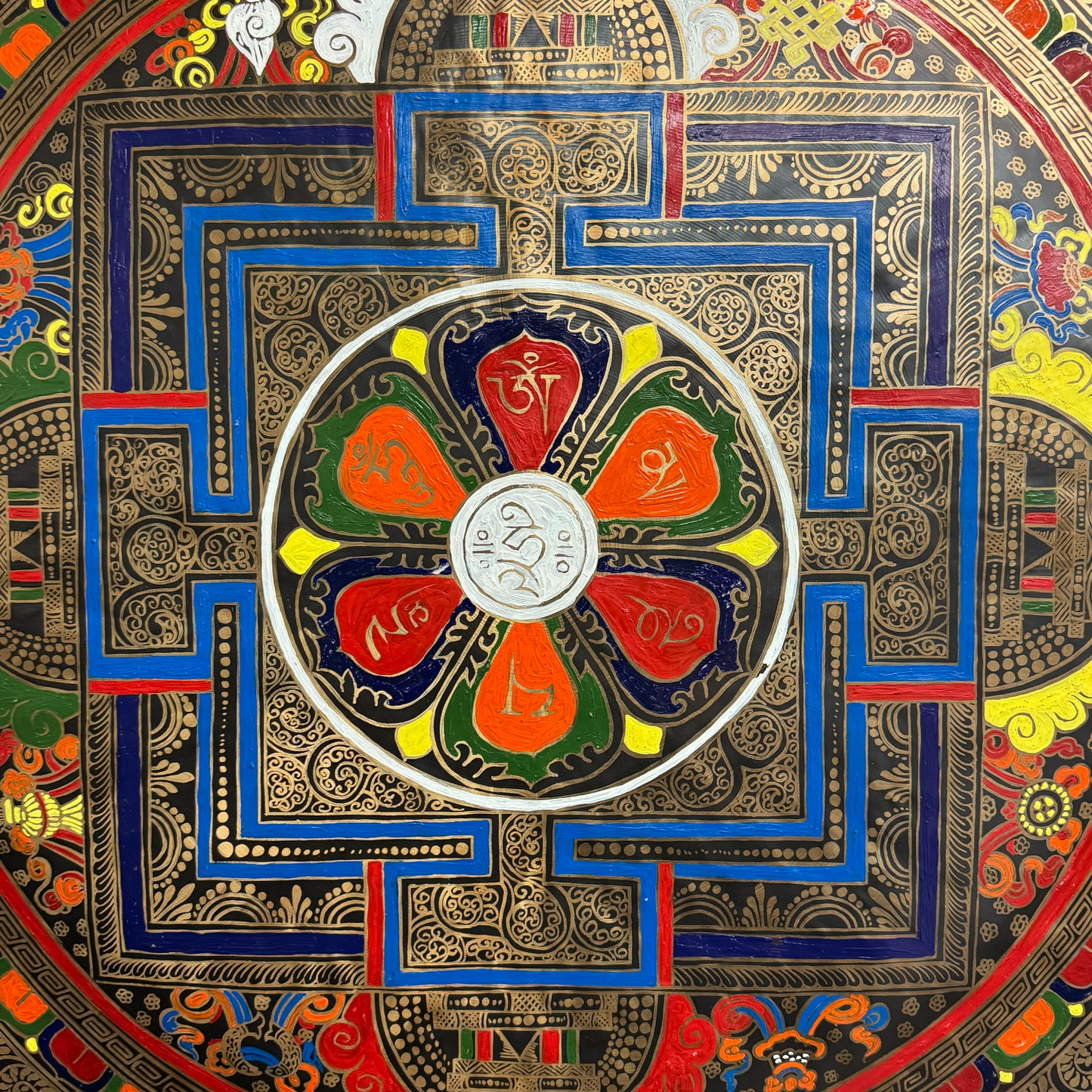 28" Nepalese Sri Yantra Gong Hand Painted