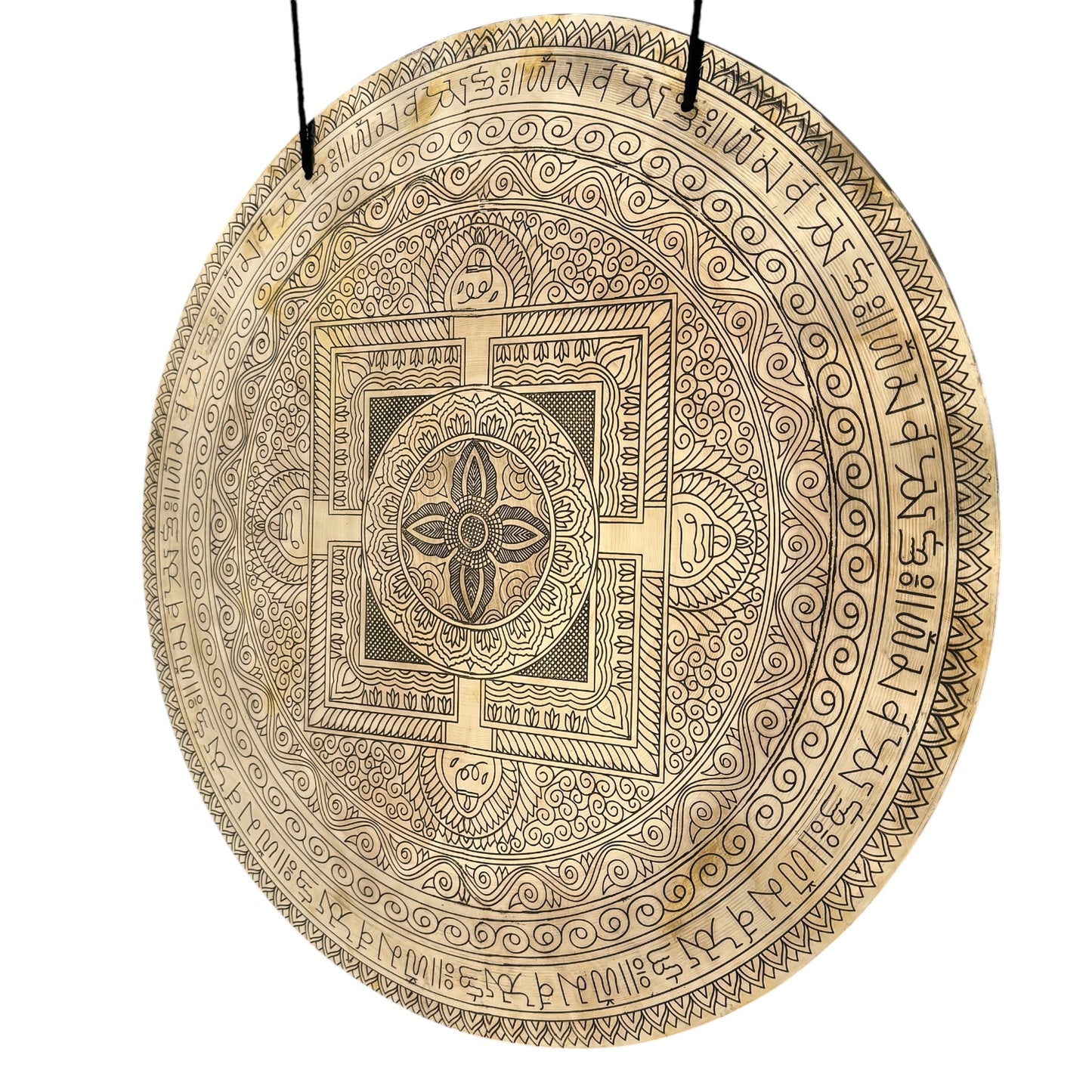 22" Indian Wind Gong - Golden Etched