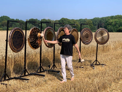 Jens Zygar with a row of gongs