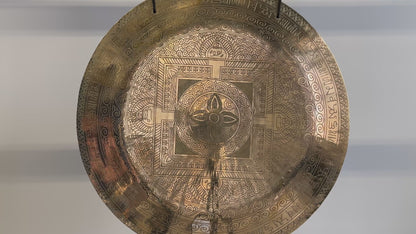 22" Indian Wind Gong - Golden Etched